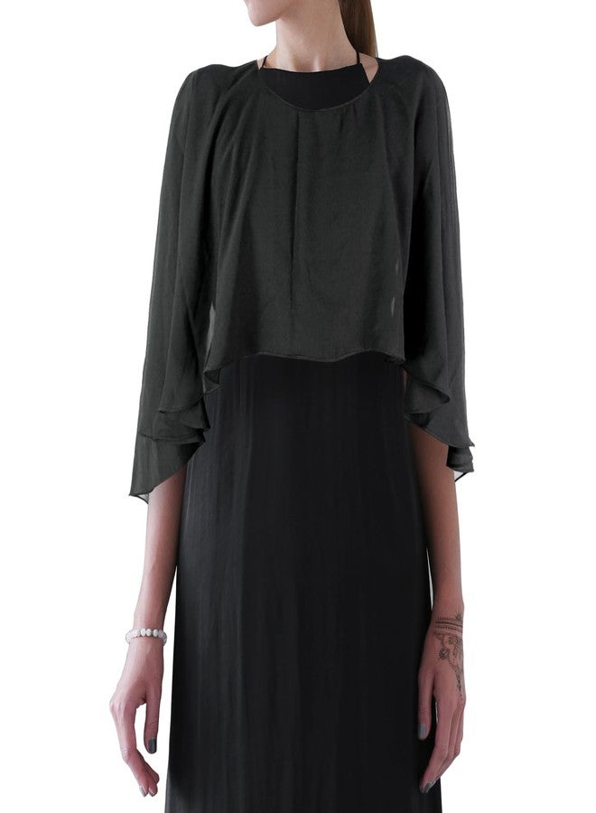 Luwint Sheer Capelet for Women, Lightweight Black Chiffon Shawl Cape Dress for Sleeveless - Image 5