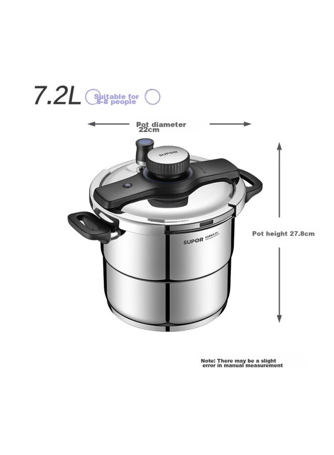 Supor -proof High-pressure Cooker, 304 Stainless Steel, Easy-open, 7.2l, 22cm, Compatible With Gas And Induction Stoves, With Steamer Basket - Image 4