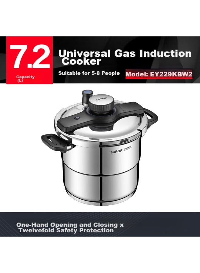 Supor -proof High-pressure Cooker, 304 Stainless Steel, Easy-open, 7.2l, 22cm, Compatible With Gas And Induction Stoves, With Steamer Basket - Image 3