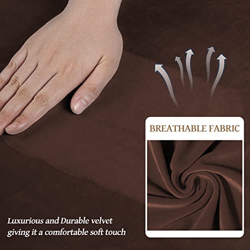WEERRW 4 Pieces Velvet High Stretch Couch Covers for 3 Cushion Couch Sofa Slipcovers, Washable Furniture Protector with Non Slip Elastic Bottom, Feature Soft and Thick Plush Fabric, Chocolate, Large - Image 4