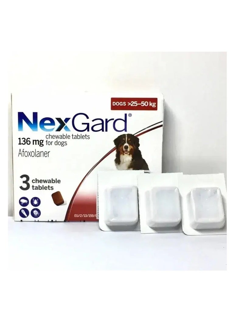 NexGard Chewable Tablet For Dogs 25 - 50 kg Flea and Tick Preventative 3 Tablets