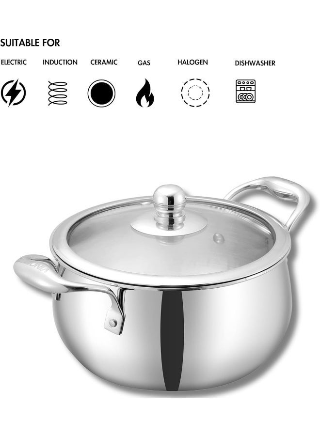 VINOD Belly Shape Platinum Triply Stainless Steel Saucepot - 1.7 Litre, 16cm | Glass Lid | Biryani Pot | Rivetted Handle | Induction & Gas Base - Image 3