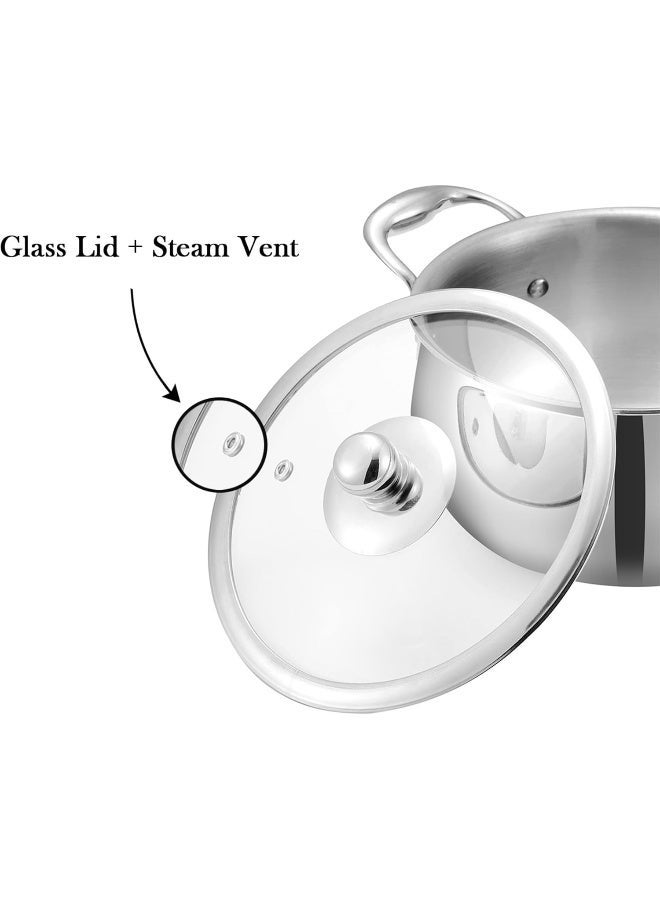 VINOD Belly Shape Platinum Triply Stainless Steel Saucepot - 1.7 Litre, 16cm | Glass Lid | Biryani Pot | Rivetted Handle | Induction & Gas Base - Image 5