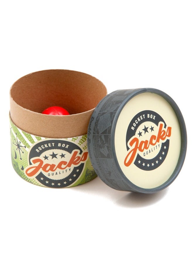 Rocket Box Jacks Game: Retro Toys, Vintage, Classic Games Of Jacks, Gold And Silver Toned Jax, Two Red Bouncy Balls, Fun Toys For Kids And Adults Of All Ages. Family Board Games Night. Travel Size.  - Image 5