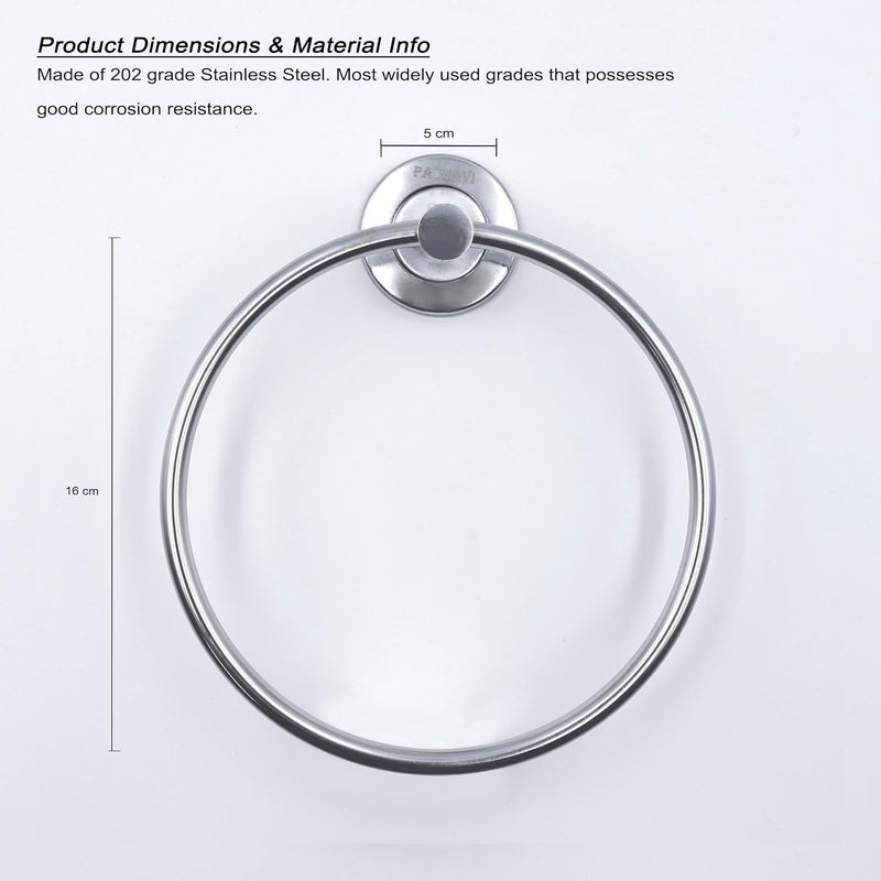 Pathavi Stainless Steel Towel Holder for Bathroom | Wash Basin | Towel Hanger | Napkin Holder for Wash Basin | Towel Ring| Bathroom Accessories (Round, Chrome Finish, Pack of 2) - Image 3