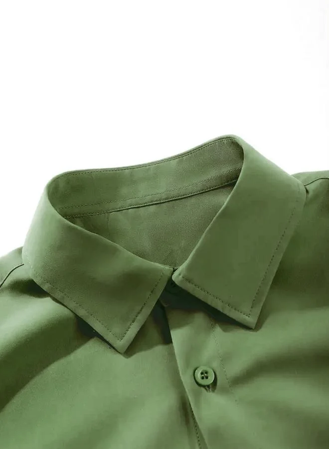Take Two Green Men Green Solid Short Sleeve Button Front Shirt and Shorts Co-Ords for Men | Best Price UAE