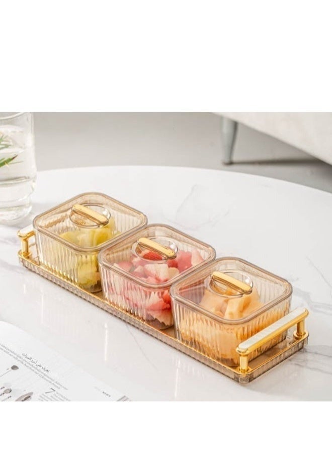 Premium 3 Compartment Snack Tray with Lid | BPA Free Food Grade PP Serving Box for Dates, Nuts & Candy | Dustproof Majlis Coffee Table Organizer - Image 1