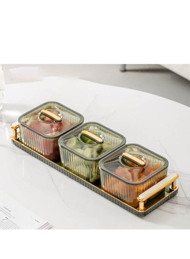 Premium 3 Compartment Snack Tray with Lid | BPA Free Food Grade PP Serving Box for Dates, Nuts & Candy | Dustproof Majlis Coffee Table Organizer - Image 3