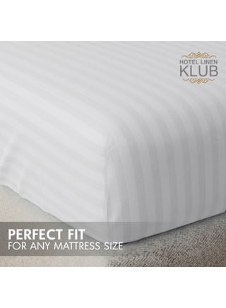 1-Piece Microfiber Fitted Sheet, Striped,Color: White, Super King (200 x 200 cm),Design Soft Fabric Deep Pocket Elastic Edge Bed Linen - view 3