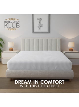 1-Piece Microfiber Fitted Sheet, Striped,Color: White, Super King (200 x 200 cm),Design Soft Fabric Deep Pocket Elastic Edge Bed Linen - view 5
