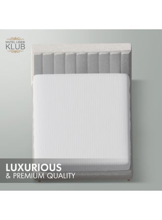 1-Piece Microfiber Fitted Sheet, Striped,Color: White, Super King (200 x 200 cm),Design Soft Fabric Deep Pocket Elastic Edge Bed Linen - view 2