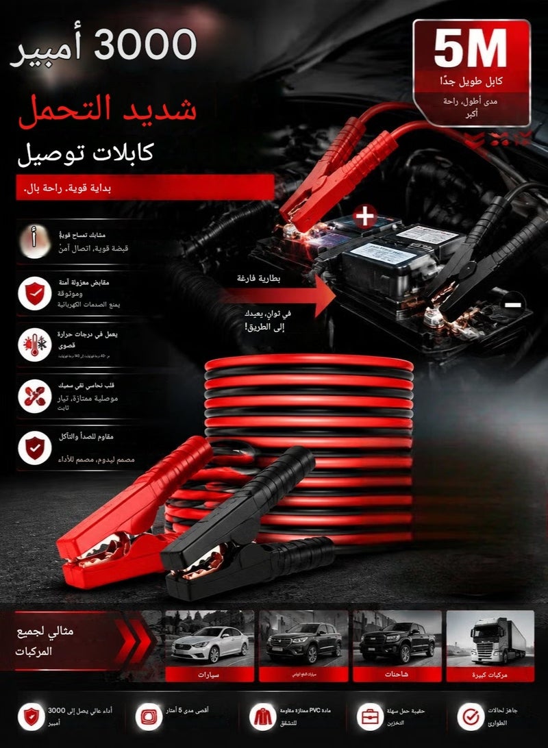Bukela Car Jumper Cables 5M 3000Amp for Car Battery Heavy Duty Jumper Cables for Jump Starting Dead or Weak Batteries Emergency Roadside Assistance Works in Every Weather - Image 2