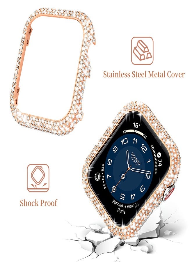 Mosonio Compatible with Apple Watch Band 40mm with Shiny Metal Case for Women, Bling Metal Wristband Strap with 1 Pack Shiny Metal Protective Cover for iWatch SE Series 6/5/4(Rose Gold, 40mm) - Image 4