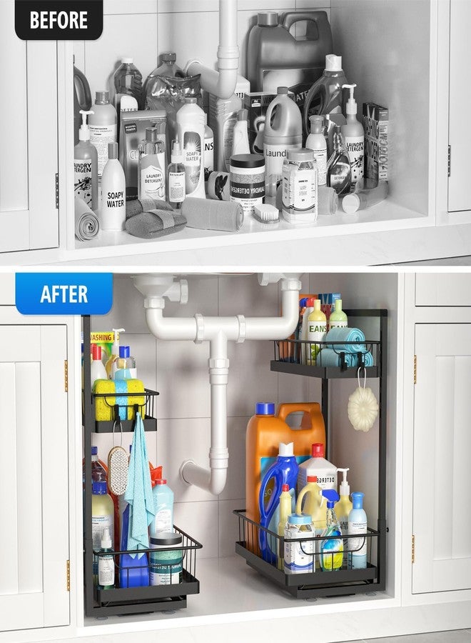 WOWBOX Under Sink Organizer 2 Pack, 2-Tier Cabinet Organizer for Kitchen, Bathroom, Slide Out Drawer Under Sink Organizers and Storage, Metal Organizing Rack for Pantry, Cabinet, Closet - Image 4