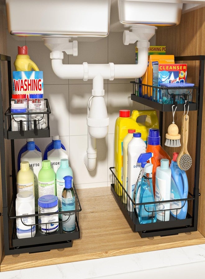 WOWBOX Under Sink Organizer 2 Pack, 2-Tier Cabinet Organizer for Kitchen, Bathroom, Slide Out Drawer Under Sink Organizers and Storage, Metal Organizing Rack for Pantry, Cabinet, Closet - Image 1