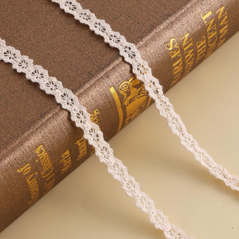 Hariendny Vintage Cotton Lace Ribbon, Bridal Wedding Decoration, Beige Lace Trim for Scrapbooking, DIY, 10 Yards (1CM) - Image 1
