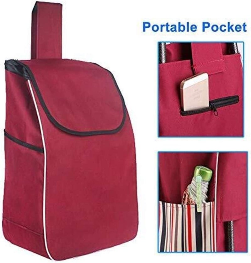 BucketList Shopping Cart Shopping Carry Shopping Trolley, Removable Bag, Folding Shopping Cart with Wheels Large and Lightweight Shopping Trolley (Wine Red) - Image 2
