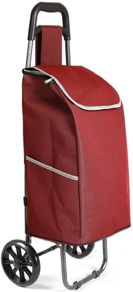 BucketList Shopping Cart Shopping Carry Shopping Trolley, Removable Bag, Folding Shopping Cart with Wheels Large and Lightweight Shopping Trolley (Wine Red) - Image 1