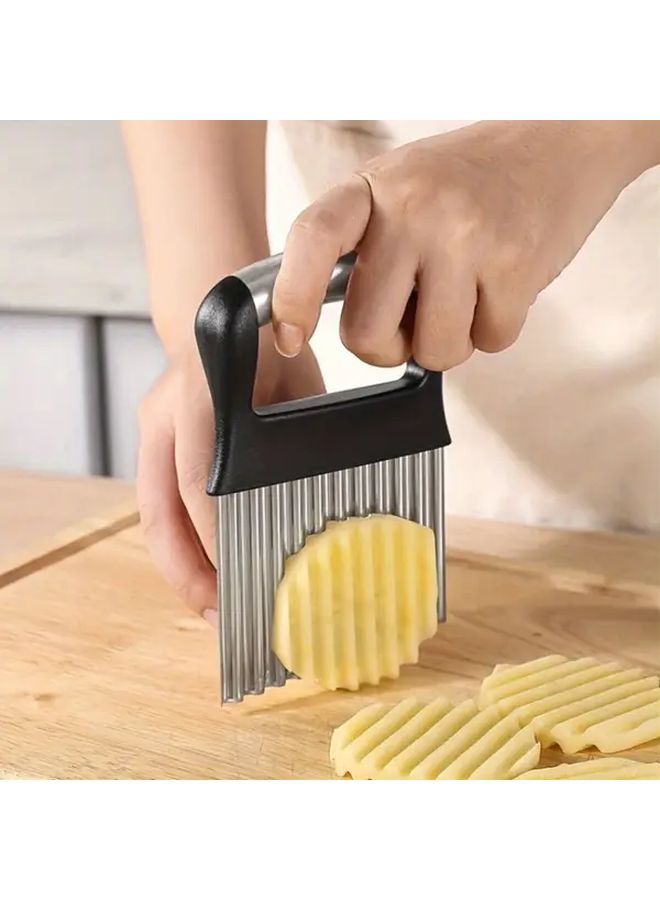 1pc Stainless Steel Wavy Cutting Knife Upgraded Pleated Blade Ergonomic Handle Safe Efficient Slicing Fruits Vegetables Carrots Potatoes French Fries Dishwasher Safe Kitchen Tool Modern Durable Kitchenware - Image 1