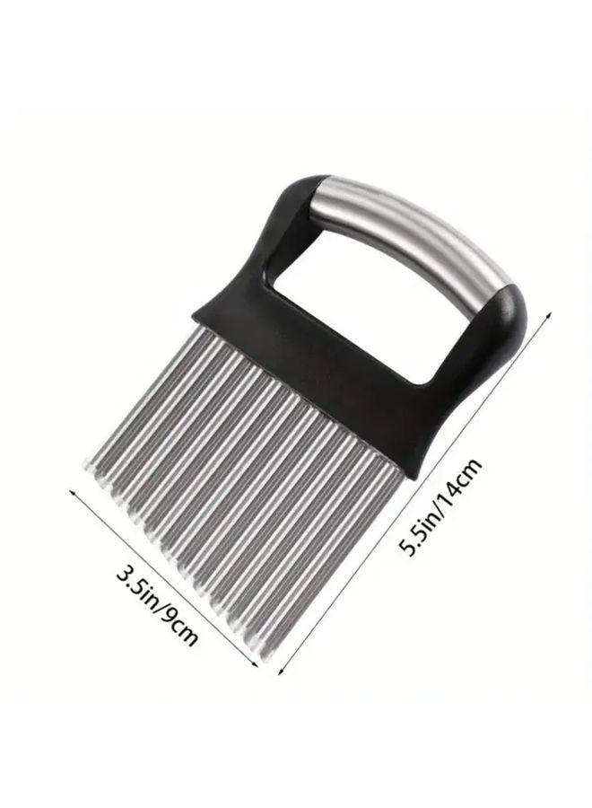 1pc Stainless Steel Wavy Cutting Knife Upgraded Pleated Blade Ergonomic Handle Safe Efficient Slicing Fruits Vegetables Carrots Potatoes French Fries Dishwasher Safe Kitchen Tool Modern Durable Kitchenware - Image 3