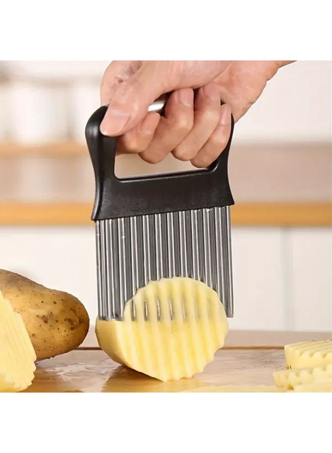 1pc Stainless Steel Wavy Cutting Knife Upgraded Pleated Blade Ergonomic Handle Safe Efficient Slicing Fruits Vegetables Carrots Potatoes French Fries Dishwasher Safe Kitchen Tool Modern Durable Kitchenware - Image 5