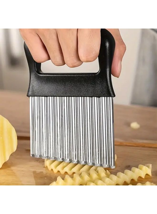 1pc Stainless Steel Wavy Cutting Knife Upgraded Pleated Blade Ergonomic Handle Safe Efficient Slicing Fruits Vegetables Carrots Potatoes French Fries Dishwasher Safe Kitchen Tool Modern Durable Kitchenware - Image 2