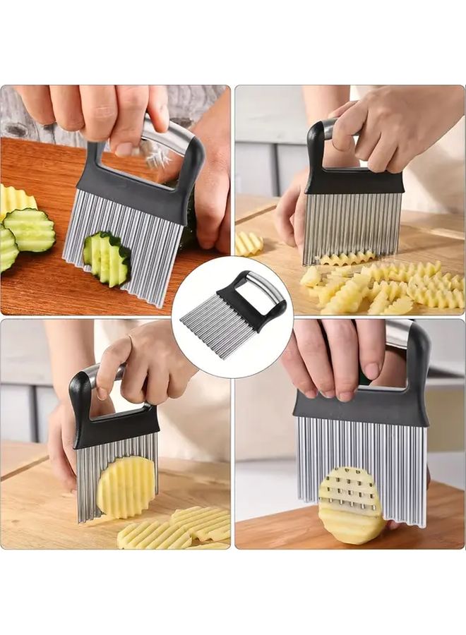 1pc Stainless Steel Wavy Cutting Knife Upgraded Pleated Blade Ergonomic Handle Safe Efficient Slicing Fruits Vegetables Carrots Potatoes French Fries Dishwasher Safe Kitchen Tool Modern Durable Kitchenware - Image 4