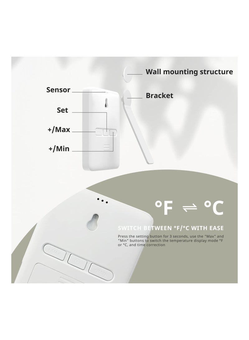 SYOSI Digital Hygrometer Thermometer, Indoor Humidity Sensor with Large LCD Display Humidity and Temperature Monitor LCD Humidity and Temperature Sensor for Home,Babyroom,Bedroom,Elderly Room(White) - Image 3