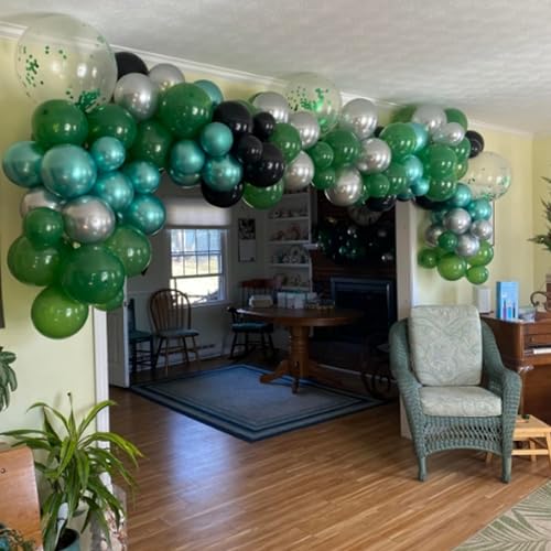 Biapian Dark Green Balloons Set, 60 PCs Green Black Party Balloons, Confetti & Metallic Silver Latex for Helium, Boys' Video Game Football Theme Decor - Image 4