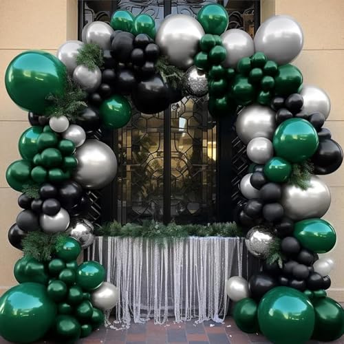 Biapian Dark Green Balloons Set, 60 PCs Green Black Party Balloons, Confetti & Metallic Silver Latex for Helium, Boys' Video Game Football Theme Decor - Image 5