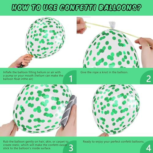 Biapian Dark Green Balloons Set, 60 PCs Green Black Party Balloons, Confetti & Metallic Silver Latex for Helium, Boys' Video Game Football Theme Decor - Image 3