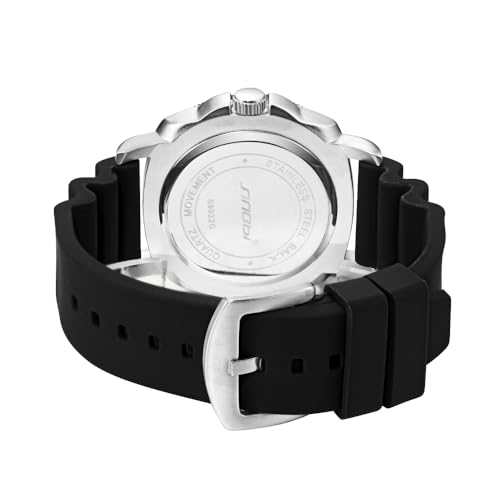 SINOBI Watches for Men with Calendar, Rotating Bezel and Small Seconds Dial Silicone Strap Water-Resistant Mens Watch (Silver-White) - Image 5