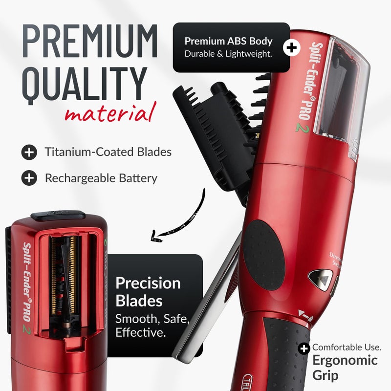 Split ender Split-Ender Pro 2 - Original Professional Beauty Tool - Cordless Split End Hair Trimmer for Damaged, Dry, Brittle, Frizzy, Curly or Straight Hair (Red) - Image 4
