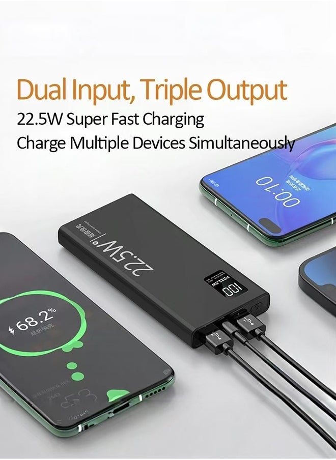 10000 mAh Power Bank -PD 22.5W Bidirectional Fast Charging- High-Speed Portable Charger with Built in Cables - Smart Digital Display - High-Capacity Battery Pack for iPhone 16/15/14 Series, Samsung, Huawei, Xiaomi, Redmi, Vivo, Oppo, iPad, Apple Watch and More