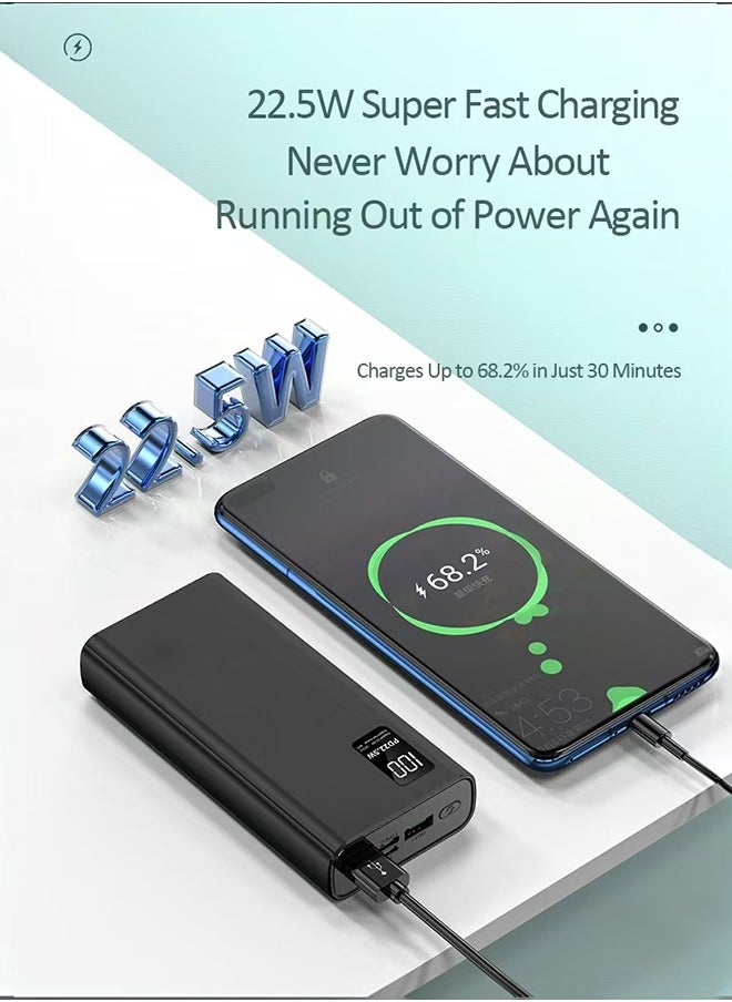 10000 mAh Power Bank -PD 22.5W Bidirectional Fast Charging- High-Speed Portable Charger with Built in Cables - Smart Digital Display - High-Capacity Battery Pack for iPhone 16/15/14 Series, Samsung, Huawei, Xiaomi, Redmi, Vivo, Oppo, iPad, Apple Watch and More