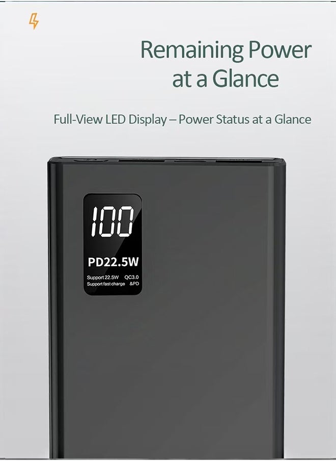 10000 mAh Power Bank -PD 22.5W Bidirectional Fast Charging- High-Speed Portable Charger with Built in Cables - Smart Digital Display - High-Capacity Battery Pack for iPhone 16/15/14 Series, Samsung, Huawei, Xiaomi, Redmi, Vivo, Oppo, iPad, Apple Watch and More
