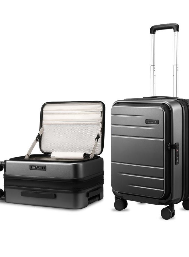 LUGGEX Carry On Luggage Top Opening, FLT Expandable Polycarbonate Hard Shell Suitcase with Wheels (FX-Lite), Charcoal Metallic, Carry-On 20-Inch, Trunk Style Luggage - Image 1