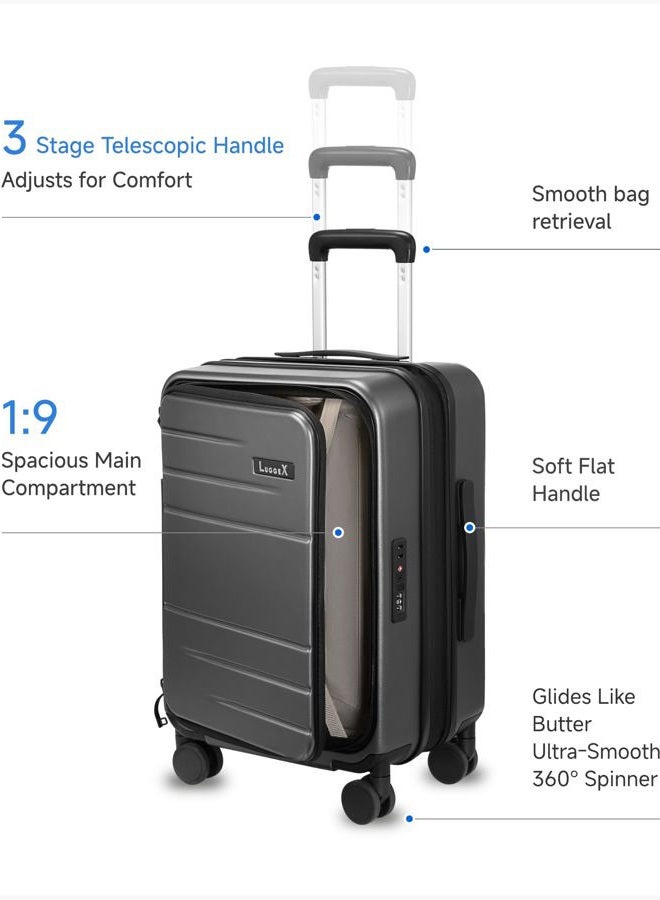 LUGGEX Carry On Luggage Top Opening, FLT Expandable Polycarbonate Hard Shell Suitcase with Wheels (FX-Lite), Charcoal Metallic, Carry-On 20-Inch, Trunk Style Luggage - Image 5