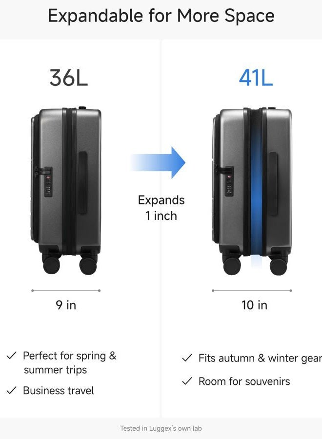 LUGGEX Carry On Luggage Top Opening, FLT Expandable Polycarbonate Hard Shell Suitcase with Wheels (FX-Lite), Charcoal Metallic, Carry-On 20-Inch, Trunk Style Luggage - Image 4
