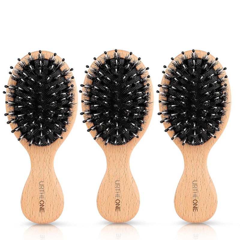 3Pcs Hair Brush Mini Boar Bristle Hairbrush for Thick Curly Thin Long Short Wet or Dry Hair Pocket Travel Small Paddle Hair Brush for Men Women Kids Detangle Massage Add Shine
