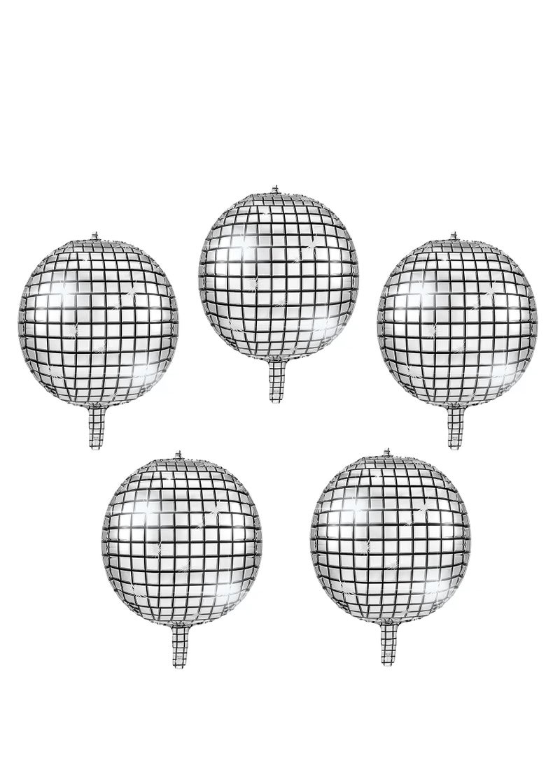 5 Pieces 22 Inches 4D Disco Ball Balloons Large Laser Foil Balloon Metallic Mirror Balloon for Disco Dance Party Birthday Party Wedding Ceremony - Image 1