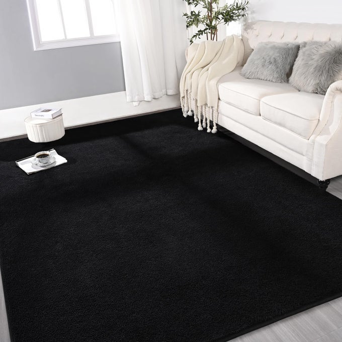 LARGE ULTRA SOFT MODERN AREA RUGS FOR LIVING ROOM BEDROOM 5X8 FEET BLACK THICKENED MEMORY FOAM INDOOR SOLID MINIMALIST CARPETS NONSLIP COMFY RUG FOR BOYS GIRLS NURSERY ROOM HOME DECOR