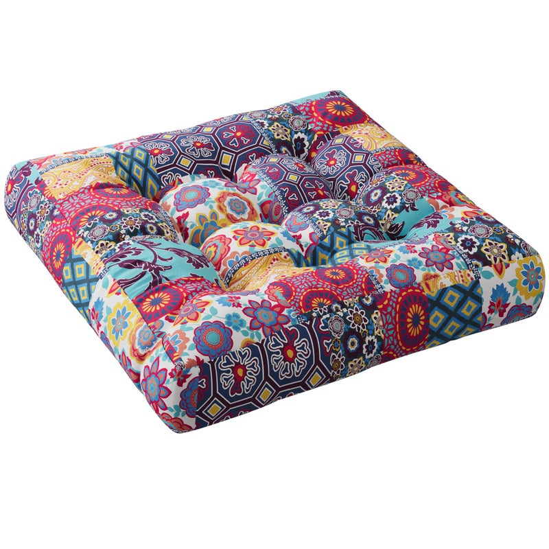 CODi Boho Floor Pillow Large Meditation Cushion for Adults Square Pillows Seating for Yoga Living Room Tatami Sitting Home Decor Memory Foam Added 22x22 Inch Multi Patchwork