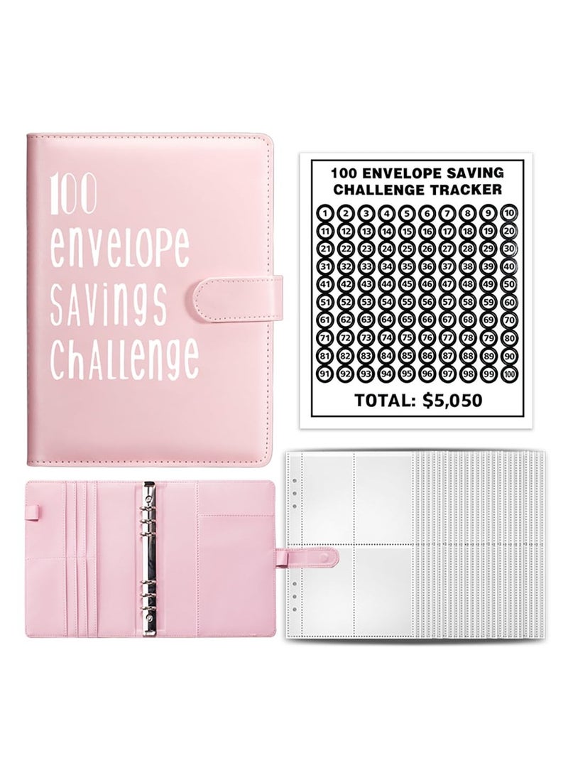 SYOSI 100 Envelopes Money Saving Challenge, A5 Money Saving Budget Binder, Savings Challenges Book and Digital Stickers, Easy and Fun Way To Save $5,050, Waterproof and Tear-Resistant(Pink) - Image 1