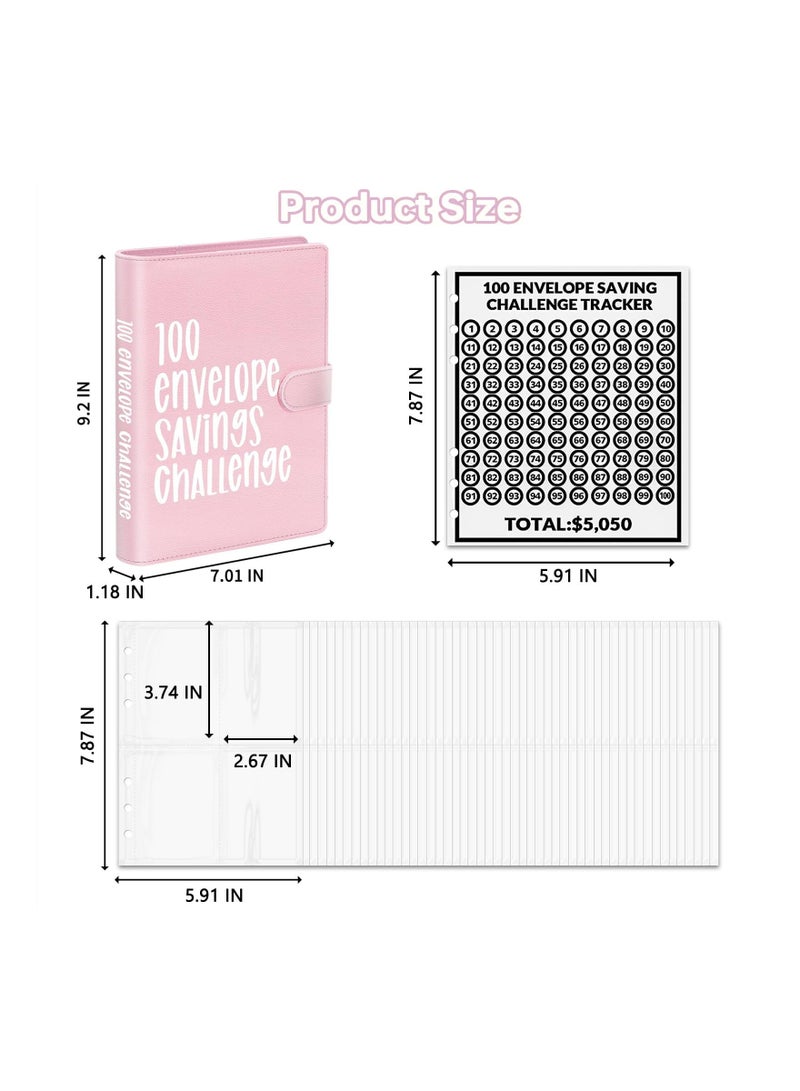 SYOSI 100 Envelopes Money Saving Challenge, A5 Money Saving Budget Binder, Savings Challenges Book and Digital Stickers, Easy and Fun Way To Save $5,050, Waterproof and Tear-Resistant(Pink) - Image 5