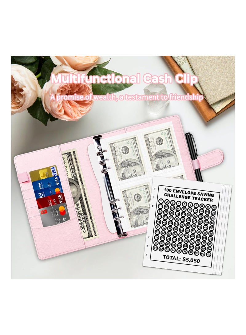 SYOSI 100 Envelopes Money Saving Challenge, A5 Money Saving Budget Binder, Savings Challenges Book and Digital Stickers, Easy and Fun Way To Save $5,050, Waterproof and Tear-Resistant(Pink) - Image 4