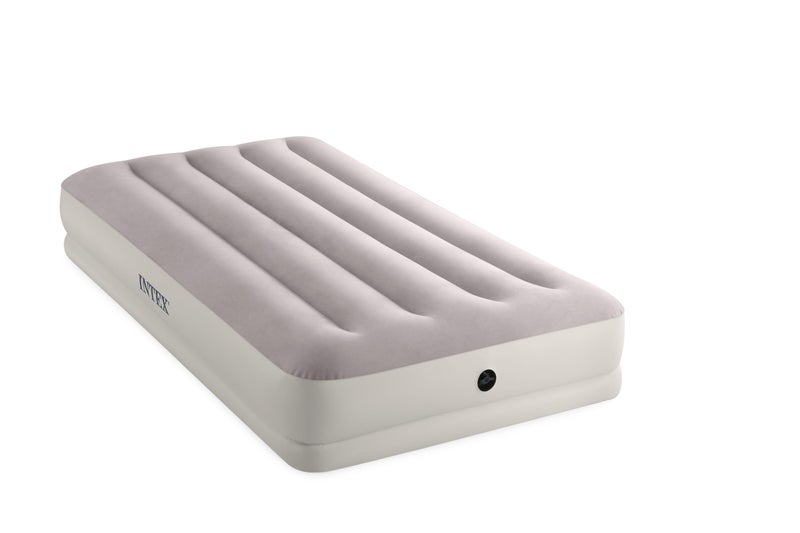Intex 64177E Dura-Beam Standard Prestige Mid-Rise Air Mattress: Fiber-Tech â€“ Twin Size â€“ Quickfill USB Air Pump â€“ 12in Bed Height â€“ 300lb Weight Capacity - Image 1