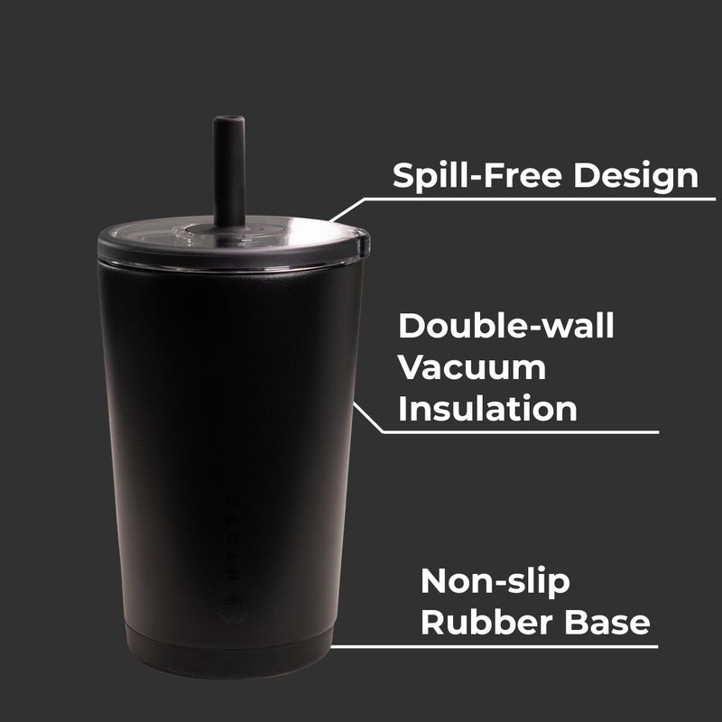 HydroJug هيدروجوج كوب يومي 14 أونصة - كوب معزول مبطن بالسيراميك مع قشة وغطاء ناعم اللمس، مناسب لحامل الأكواب، عزل فراغ مزدوج الجدار، كوب سفر قابل لإعادة الاستخدام - أسود - Image 3