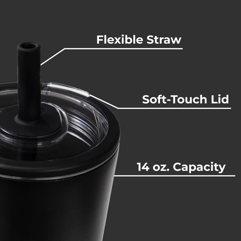 HydroJug هيدروجوج كوب يومي 14 أونصة - كوب معزول مبطن بالسيراميك مع قشة وغطاء ناعم اللمس، مناسب لحامل الأكواب، عزل فراغ مزدوج الجدار، كوب سفر قابل لإعادة الاستخدام - أسود - Image 4