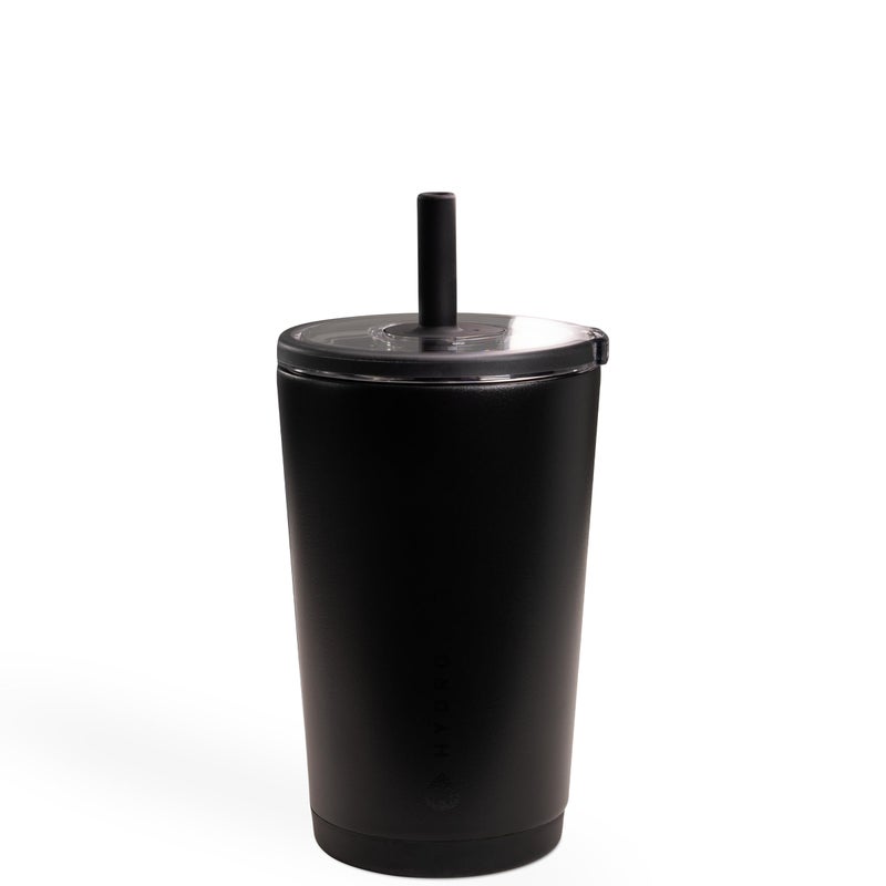 HydroJug هيدروجوج كوب يومي 14 أونصة - كوب معزول مبطن بالسيراميك مع قشة وغطاء ناعم اللمس، مناسب لحامل الأكواب، عزل فراغ مزدوج الجدار، كوب سفر قابل لإعادة الاستخدام - أسود - Image 1